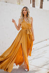 Cross-border women's clothing 2020 summer new bohemian solid color V-neck sleeveless high slits large swing dress long skirt