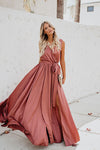 Cross-border women's clothing 2020 summer new bohemian solid color V-neck sleeveless high slits large swing dress long skirt