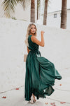 Cross-border women's clothing 2020 summer new bohemian solid color V-neck sleeveless high slits large swing dress long skirt