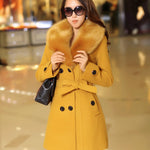 Cross-border autumn and winter, women's jacket Korean version of the double-breasted middle long section, the son of the Amazon fur collar, one generation