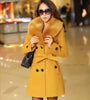 Cross-border autumn and winter, women's jacket Korean version of the double-breasted middle long section, the son of the Amazon fur collar, one generation