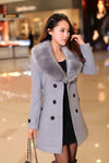 Cross-border autumn and winter, women's jacket Korean version of the double-breasted middle long section, the son of the Amazon fur collar, one generation