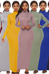 eBay cross-border foreign trade women's European and American fashion solid color long skirt long sleeve stresses Slim high collar dress