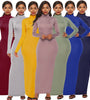 eBay cross-border foreign trade women's European and American fashion solid color long skirt long sleeve stresses Slim high collar dress