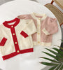 INS spring and autumn baby girl baby infant pocket color matching jacket jacket simple puff sleeve cardigan