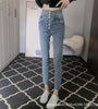 Autumn Korean single-row buckle slim pencil pants bag hip super high waist jeans women's trousers slim pants women's pants