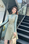 French retro set 2020 autumn new tide fashion temperament dimensional tattoo dress to take a knit sweater