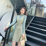 French retro set 2020 autumn new tide fashion temperament dimensional tattoo dress to take a knit sweater