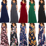 Amazon Wish eBay2021 summer new women's printing straps temperament V-neck pocket dress long skirt