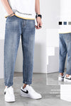 2021 new loose straight jeans men's autumn wide leg trousers Japanese print trend casual pants male