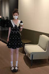 2021 summer new doll collar high waist slimming tea broke in the afternoon black floral dress female small skirt