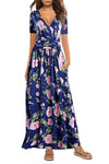 Amazon Wish eBay2021 summer new women's printing straps temperament V-neck pocket dress long skirt