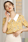 Baizi 2021 summer new Korean women's fashion lapel slim print bottom chiffon OL short-sleeved shirt female