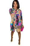 cross-border supply new European and American women's casual loose graffiti print shirt skirt