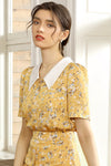 Baizi 2021 summer new Korean women's fashion lapel slim print bottom chiffon OL short-sleeved shirt female