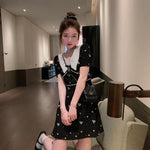 2021 summer new doll collar high waist slimming tea broke in the afternoon black floral dress female small skirt