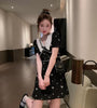 2021 summer new doll collar high waist slimming tea broke in the afternoon black floral dress female small skirt