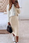 Women's Knitted Sweater Skirt Two Piece Set Women Slim Fit Elegant Tops Female Sweater Skirts Suits Office Lady Knitting Outfit