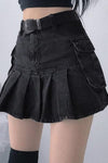 Y2K Black Denim Pleated Skirt