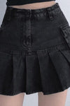 Y2K Black Denim Pleated Skirt