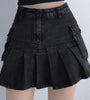 Y2K Black Denim Pleated Skirt